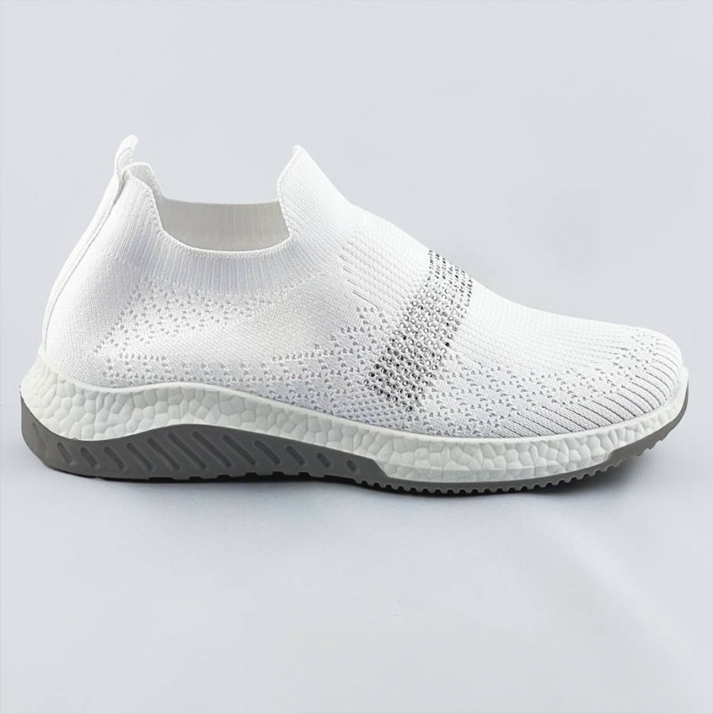 Bílé ažurové dámské boty se zirkony (C1057) - Dámské boty tenisky