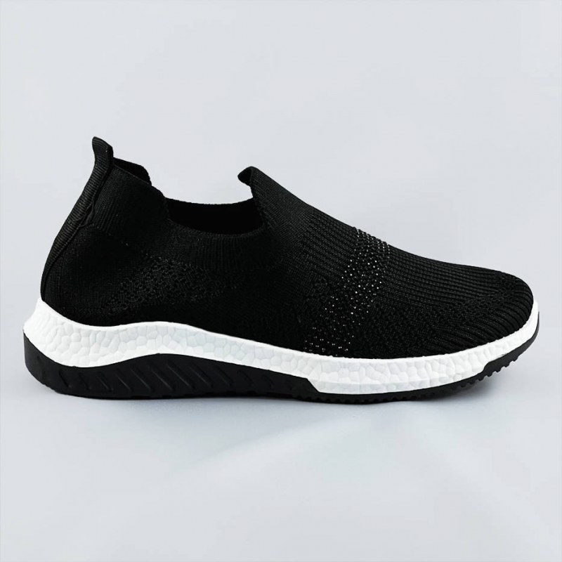 Černé dámské ažurové boty se zirkony (C1057) - Dámské boty tenisky
