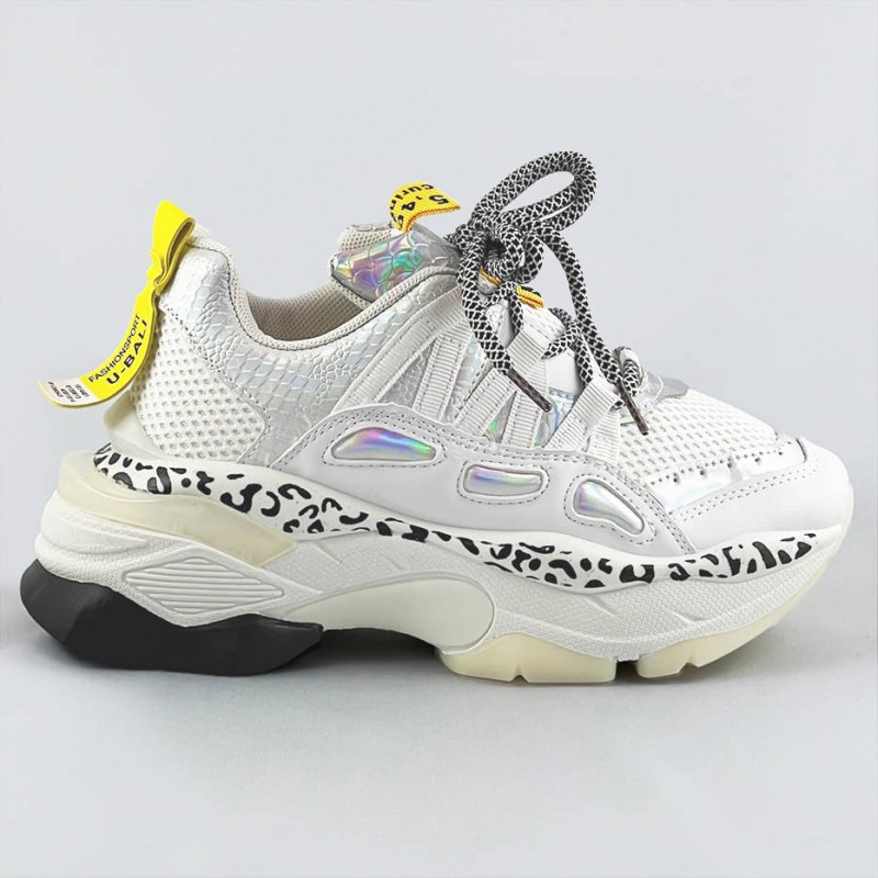 Bílé dámské seakersy s panteřím vzorem (BX1827-SP) - Dámské boty tenisky