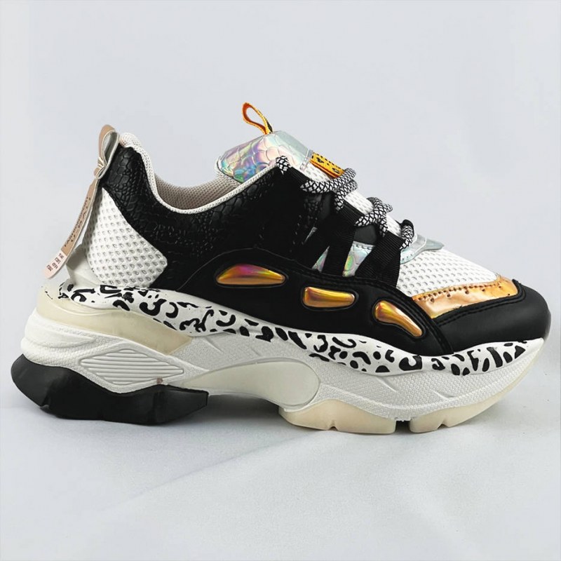 Černé dámské sneakersy s panteřím vzorem (BX1827-SP) - Dámské boty tenisky