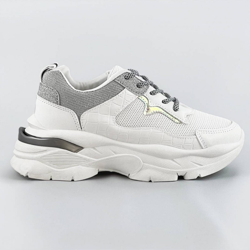 Bílo-šedé šněrovací dámské sportovní boty (LU-3) - Dámské boty tenisky