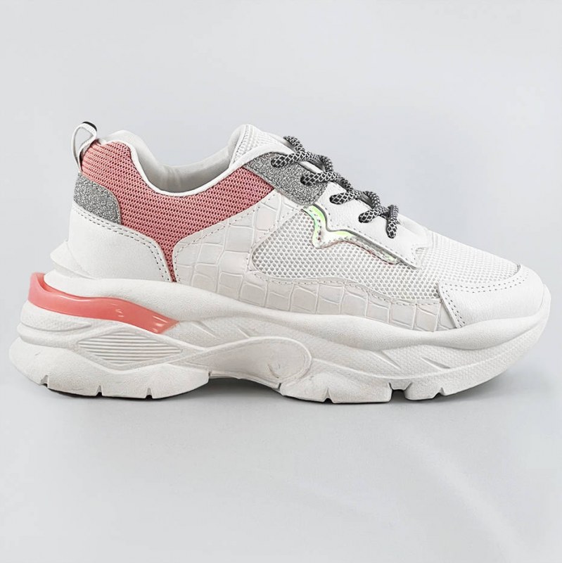 Bílo-růžové dámské šněrovací sportovní boty (LU-3) - Dámské boty tenisky