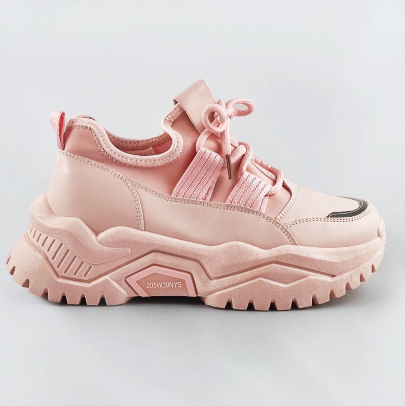 Růžové šněrovací sneakersy na platformě (RA5) - Dámské boty tenisky