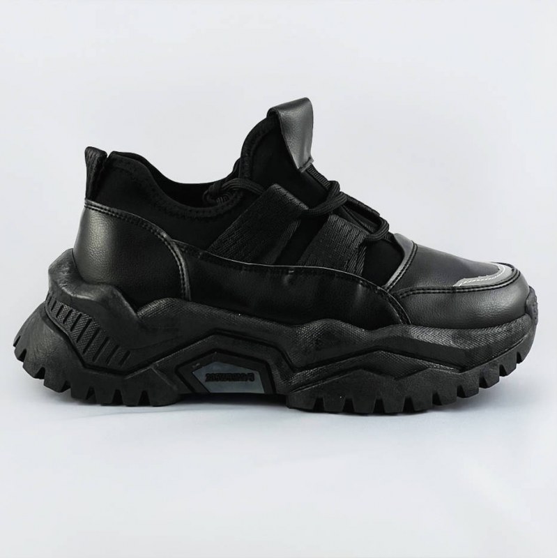 Černé šněrovací sneakersy na platformě (RA5) - Dámské boty tenisky