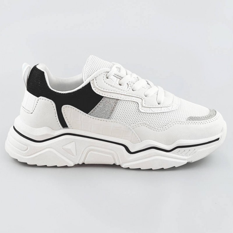 Bílo-černé dámské sneakersy s brokátovými vsadkami (LU-2) - Dámské boty tenisky