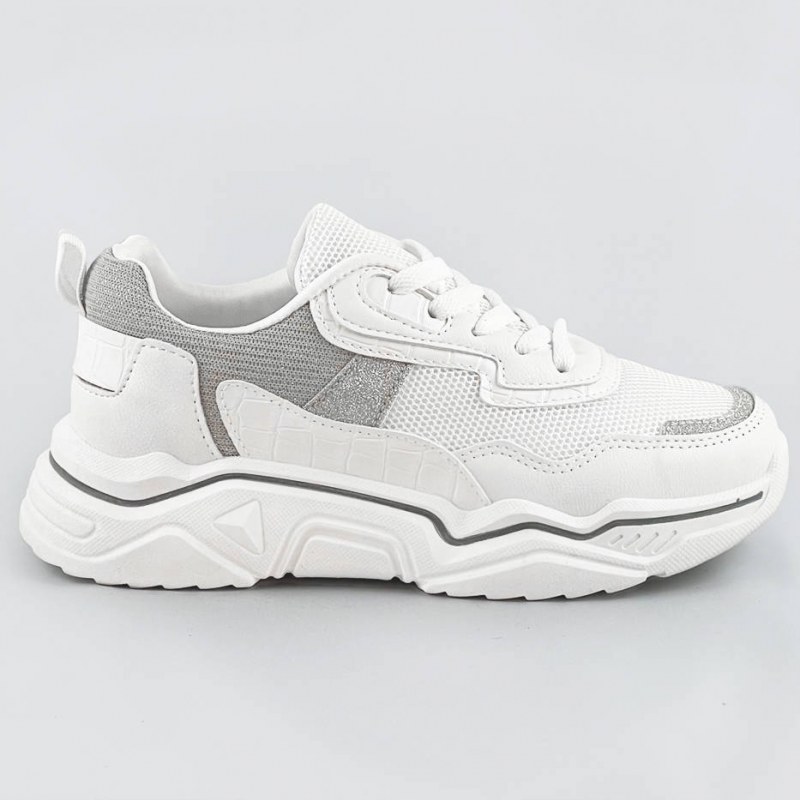 Bílo-šedé dámské sneakersy s brokátovými vsadkami (LU-2) - Dámské boty tenisky