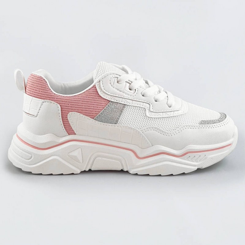 Bílo-růžové dámské sneakersy s brokátovými vsadkami (LU-2) - Dámské boty tenisky