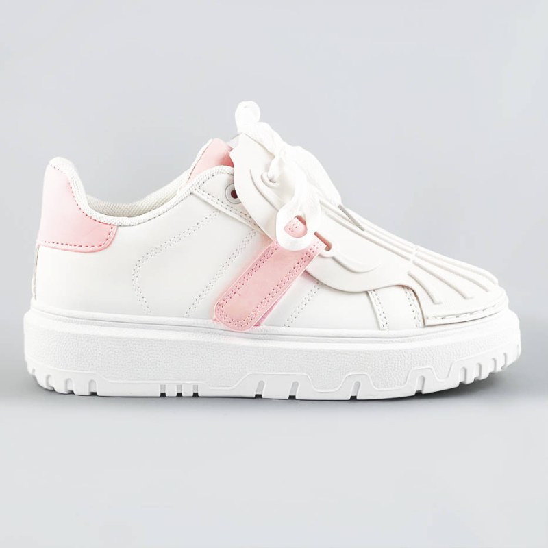 Bílo-růžové dámské sportovní boty se zakrytým šněrováním (RA2049) - Dámské boty tenisky