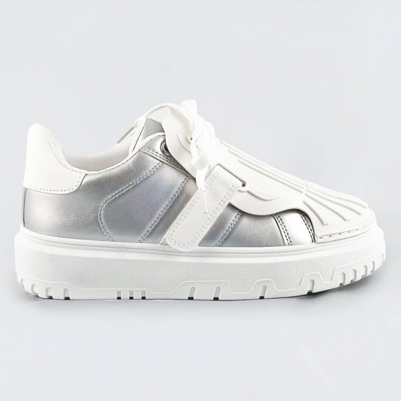Stříbrno-bílé dámské sportovní boty se zakrytým šněrováním (RA2049) - Dámské boty tenisky