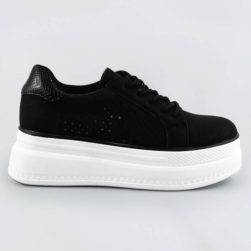 Černé ažurové dámské boty s vysokou podrážkou (DQR2290) - Dámské boty tenisky