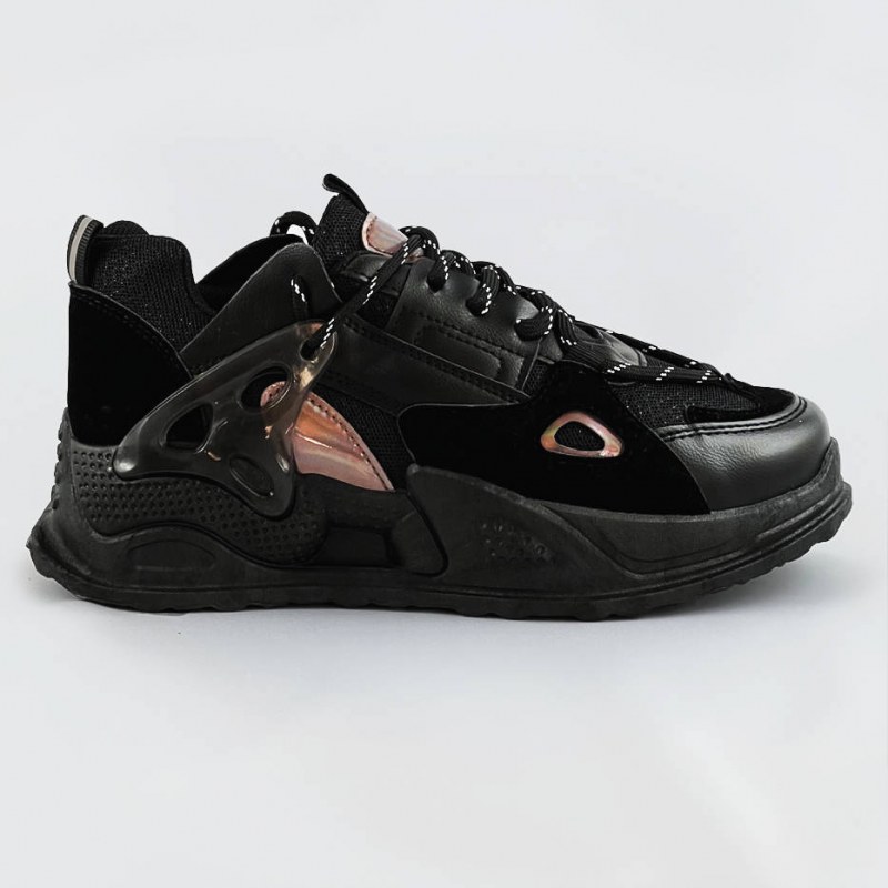 Černé šněrovací boty se zvýšenou podrážkou (7002) - Dámské boty tenisky