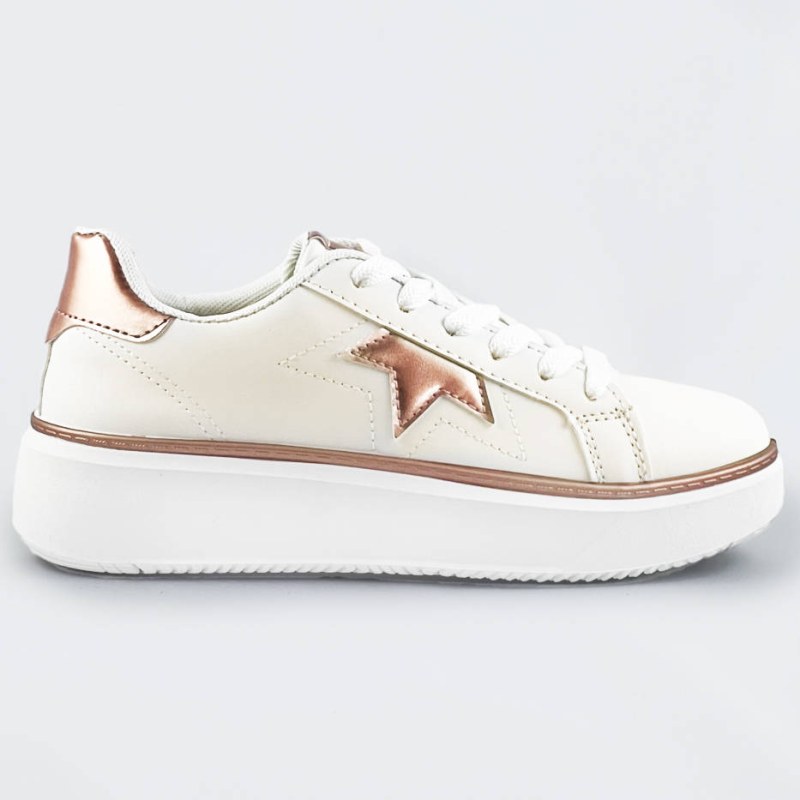 Bílo-měděné šněrovací tenisky sneakers s hvězdičkou (BB126N) - Dámské boty tenisky