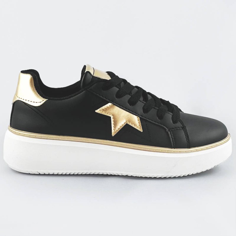 Černo-zlaté šněrovací tenisky sneakers s hvězdičkou (BB126A) - Dámské boty tenisky