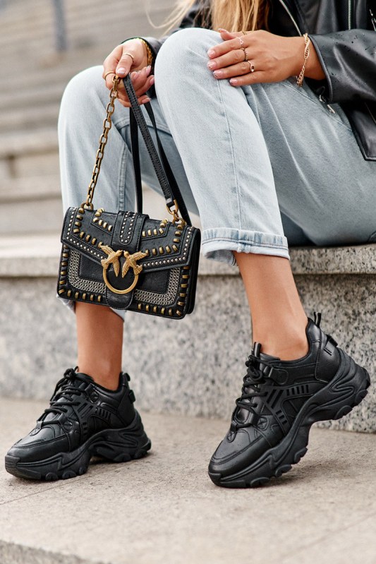 Dámské sportovní boty sneakersy masivní černé Toderus - Dámské boty tenisky