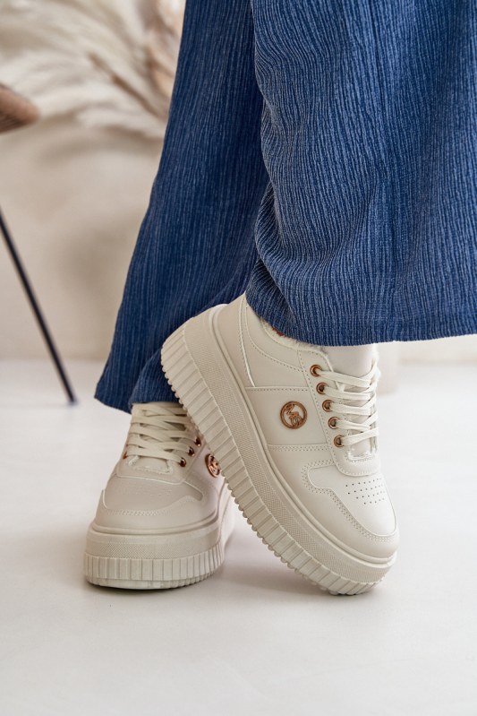Sneakersy sportovní boty dámské zateplené na masivní podešvi béžové Verissha - Dámské boty tenisky
