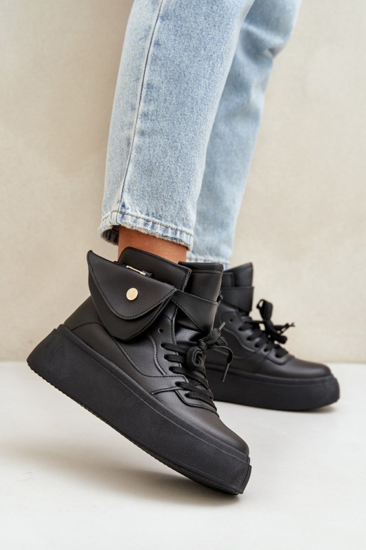 Vysoké sneakersy s kapsou na platformě černé Saramis