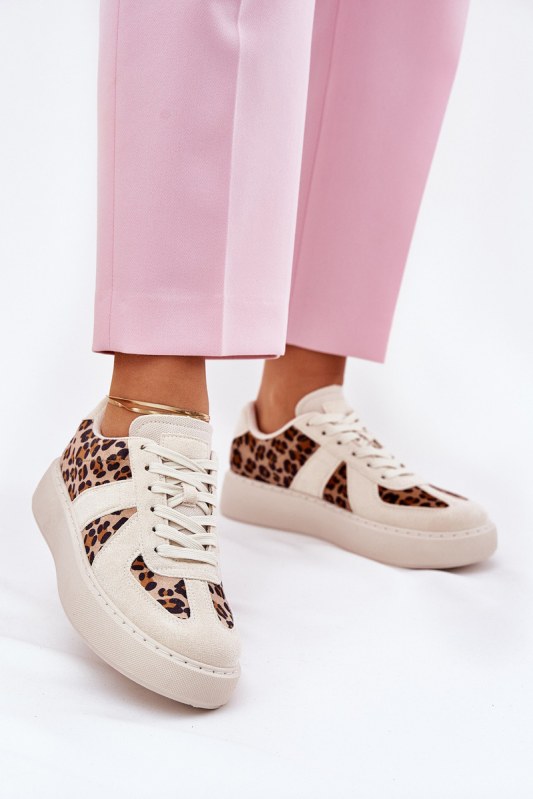 Dámské sneakers s leopardím vzorem na platformě béžové Nativira