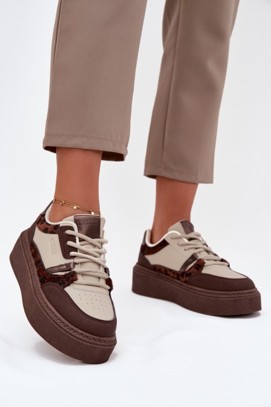 Dámské sneakersy na platformě big star ss274356 leopardí hnědo-bežové - Dámské boty tenisky