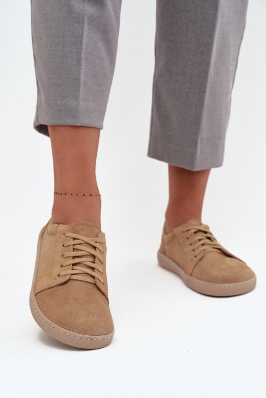 Barefoot typ tenisky z&nbsp;přírodního semiše zazoo 314 béžové - Dámské boty tenisky