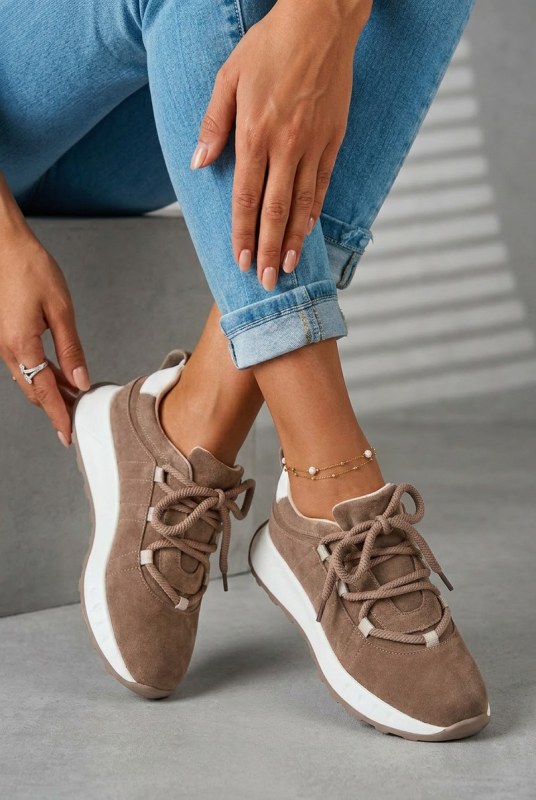 Dámské kožené semišové tenisky hnědé Bemela