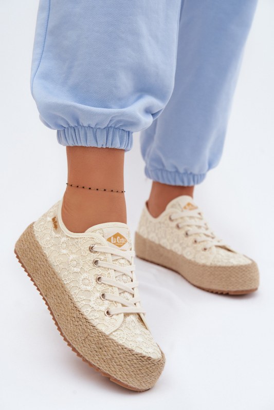 Krajkové tenisky espadryle na platformě lee cooper lcw-26-31-4328 Béžové