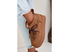 Kožené semišové zimní boty na platformě s šněrováním goe uu2n4920 Camel