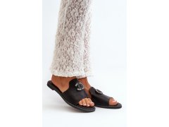 Elegantní dámské lesklé žabky s ozdobou s.barski kv27-050 Černé