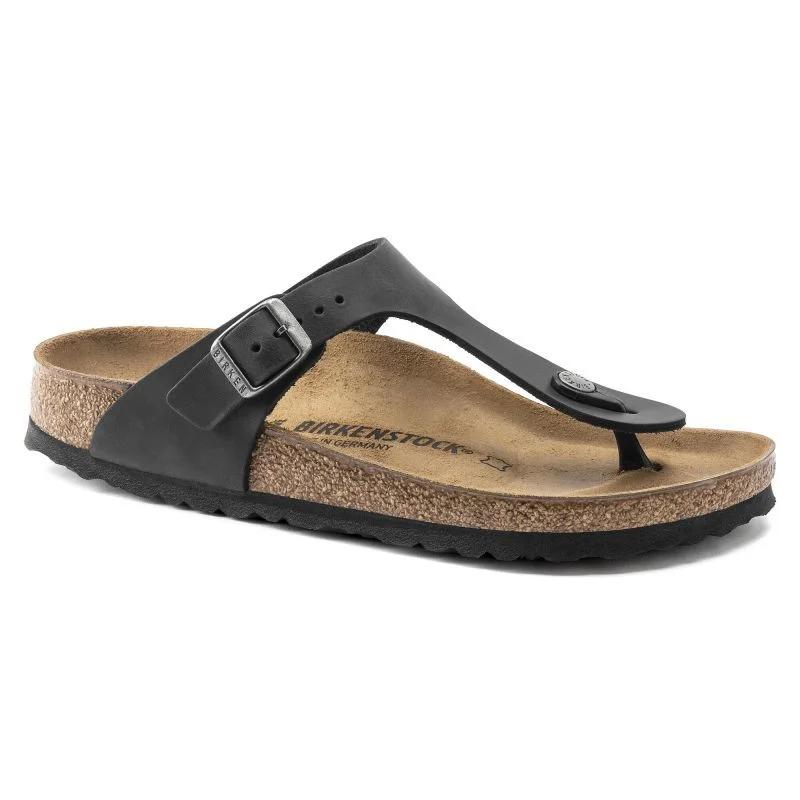 Dámské/pánské žabky birkenstock gizeh nu oiled black regular oiled leather pro široká chodidla (0845251)