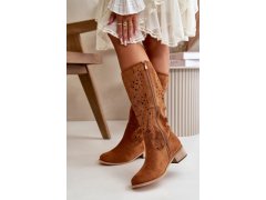 Dámské ažurové kozačky ns525p/ 199135 camel hnědá - Seastar 2