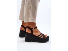 Dámské sandály na platformě klínový podpatek ff-20 černá - Joia 2
