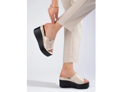 Trendy dámské nazouváky na klínku gd-fl1601 zlato-černé - Goodin 3