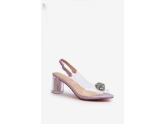 Sandály na podpatku mr38-444 stříbrno-průhledné - step in style 2