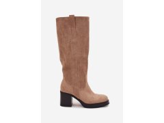 Dámské kozačky na podpatku lh-8 béžová - joia shoes 3