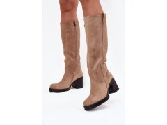 Dámské kozačky na podpatku lh-8 béžová - joia shoes 4