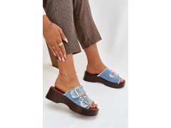 Dámské pantofle na platformě 100-486 jeans modrá s&nbsp;černou - joalice Paris 6