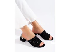 Trendy černé dámské nazouváky na širokém podpatku 2