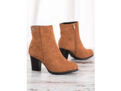 Trendy hnědé kotníčkové boty dámské na širokém podpatku 2