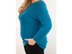 Dámský svetr plus size s&nbsp;lodičkovým výstřihem námořní 3