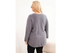 Dámský svetr plus size s&nbsp;lodičkovým výstřihem grafit 2