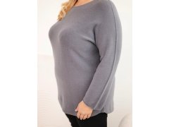 Dámský svetr plus size s&nbsp;lodičkovým výstřihem grafit 3