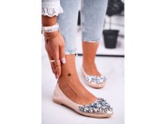 Kožené baleríny s ozdobnými kameny zlaté Crystal 1