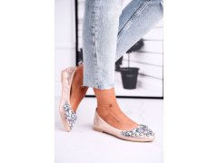 Kožené baleríny s ozdobnými kameny zlaté Crystal 2