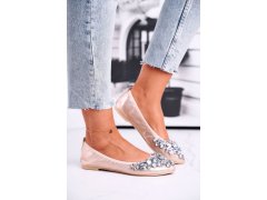 Kožené baleríny s ozdobnými kameny zlaté Crystal 3