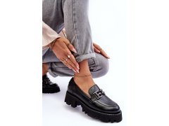 Dámské kůže polobotky loafersy s&nbsp;ozdobou černá Lyndani 7