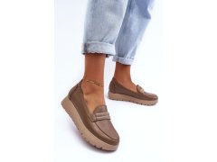 Kožené polobotky na platformě s ozdobou beže Lehira 4