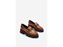 Dámské kožené polobotky loafersy s&nbsp;ozdobou zlatou Lyndani 2