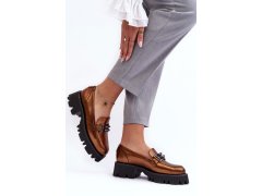 Dámské kožené polobotky loafersy s&nbsp;ozdobou zlatou Lyndani 4