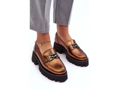 Dámské kožené polobotky loafersy s&nbsp;ozdobou zlatou Lyndani 6