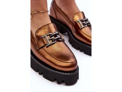Dámské kožené polobotky loafersy s&nbsp;ozdobou zlatou Lyndani 7