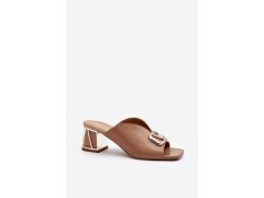 Elegantní dámské pantofle na podpatku laura messi 2771 Beige 1